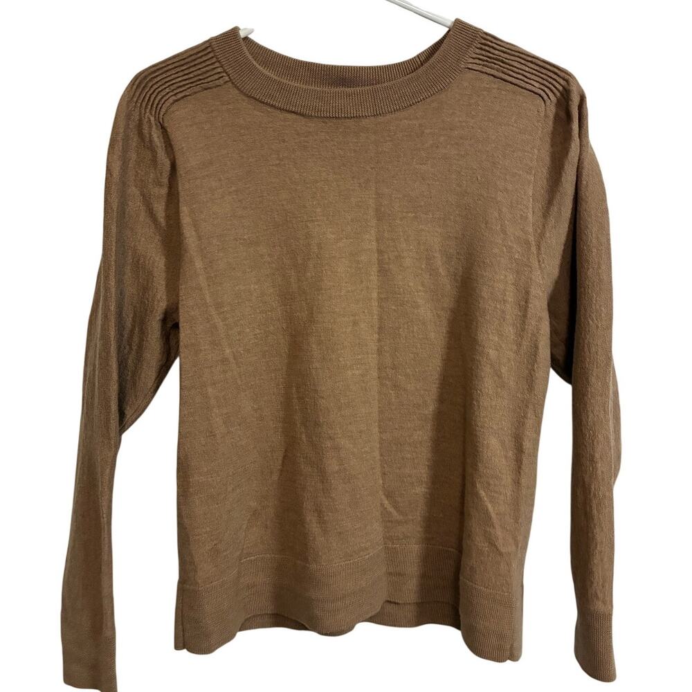Talbots Pure Merino Wool Long Sleeve Top Womens M Camel Brown Fine Knit